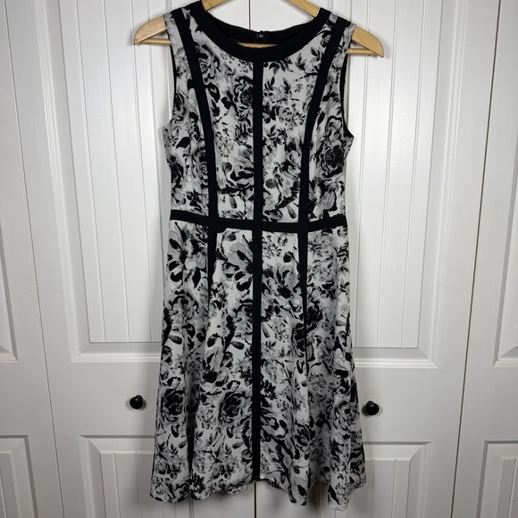 Talbots Dresses & Skirts - Talbots A Line Floral‎ Black White Dress Sleeveless Lined Women's Size 6